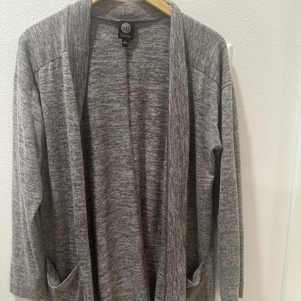 Bobeau Heather Gray Open Front Cardigan